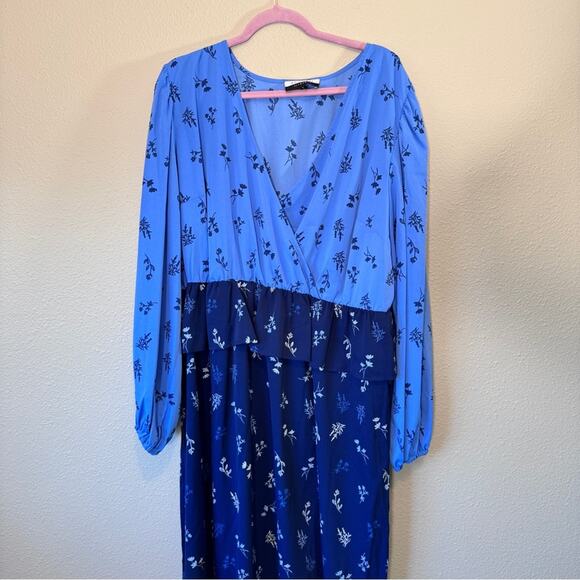Eloquii Blue Floral Peplum Midi Dress Womens 20 Long Sleeve Modest Casual Boho - Picture 2 of 8